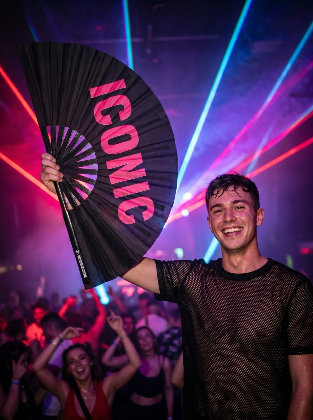 Festival-Fächer „ICONIC“ in Schwarz/Pink – Rave Statement – Ansicht 2