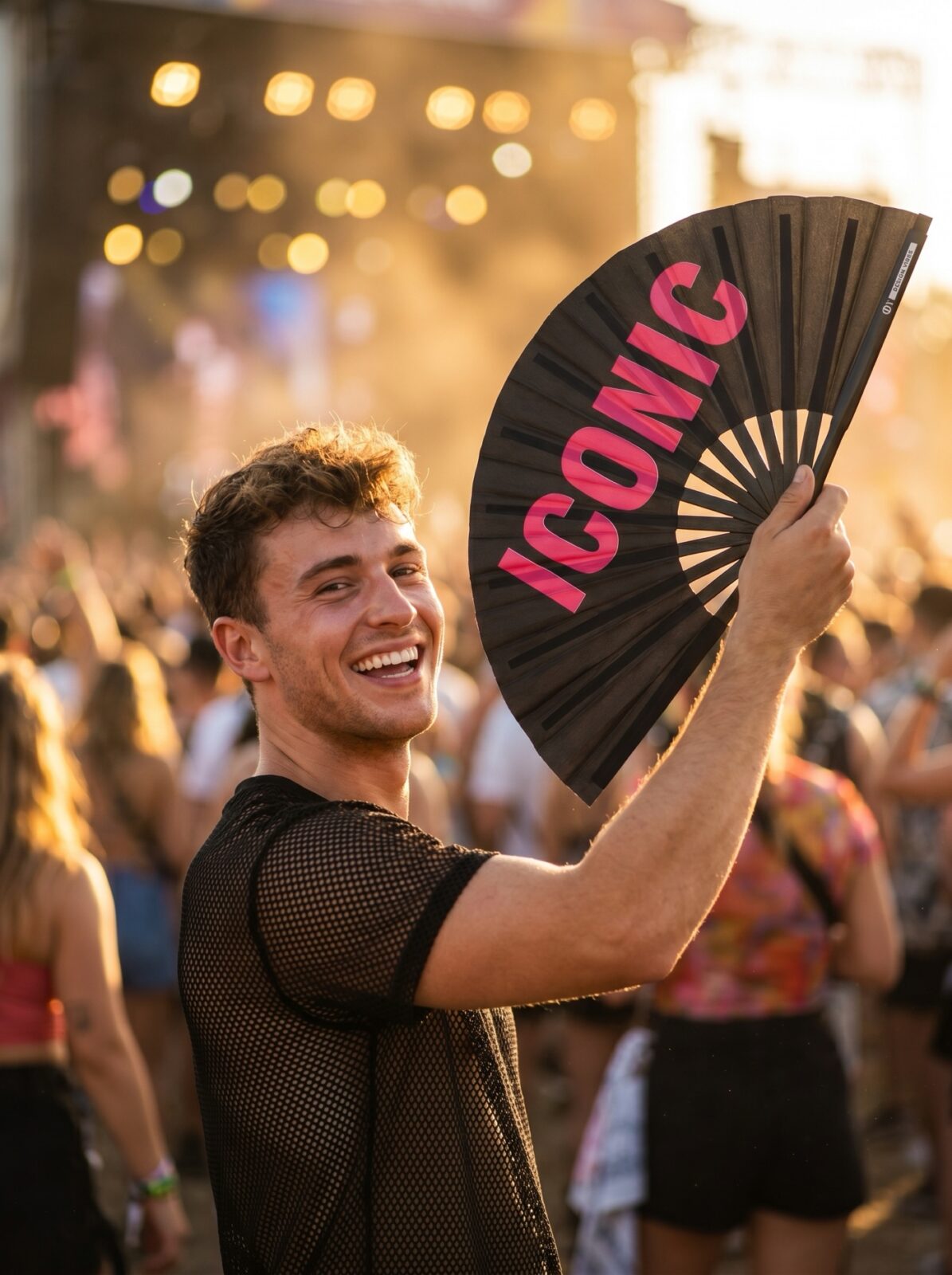 Festival-Fächer „ICONIC“ in Schwarz/Pink – Rave Statement – Ansicht 3