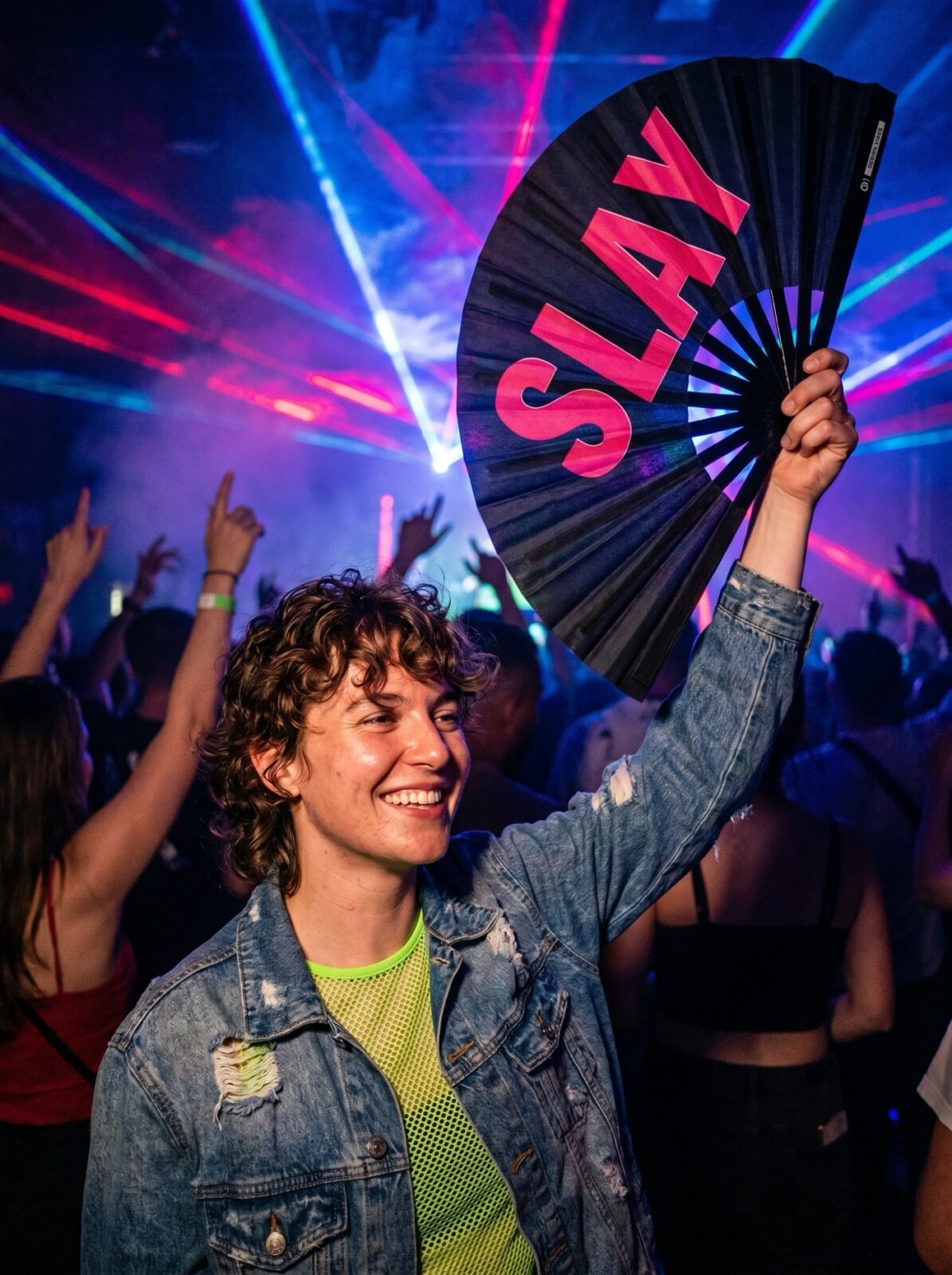 Festival-Fächer „SLAY“ in Schwarz/Pink – CSD & Rave Accessoire – Ansicht 2