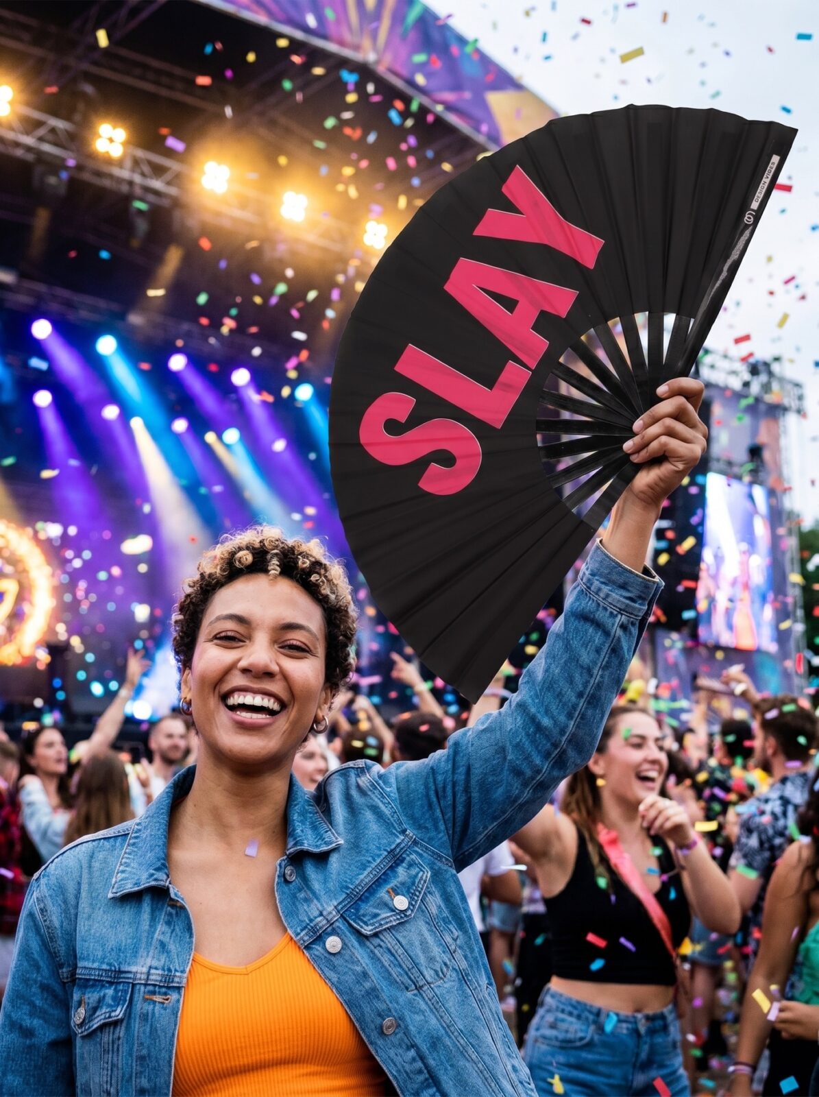 Festival-Fächer „SLAY“ in Schwarz/Pink – CSD & Rave Accessoire – Ansicht 4
