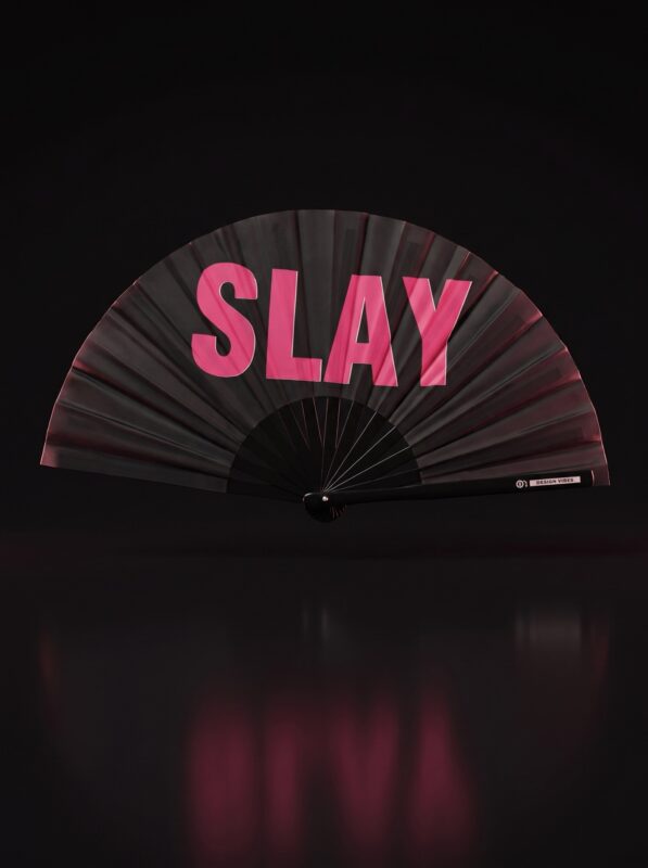 Festival-Fächer „SLAY" in Schwarz/Pink – CSD & Rave Accessoire