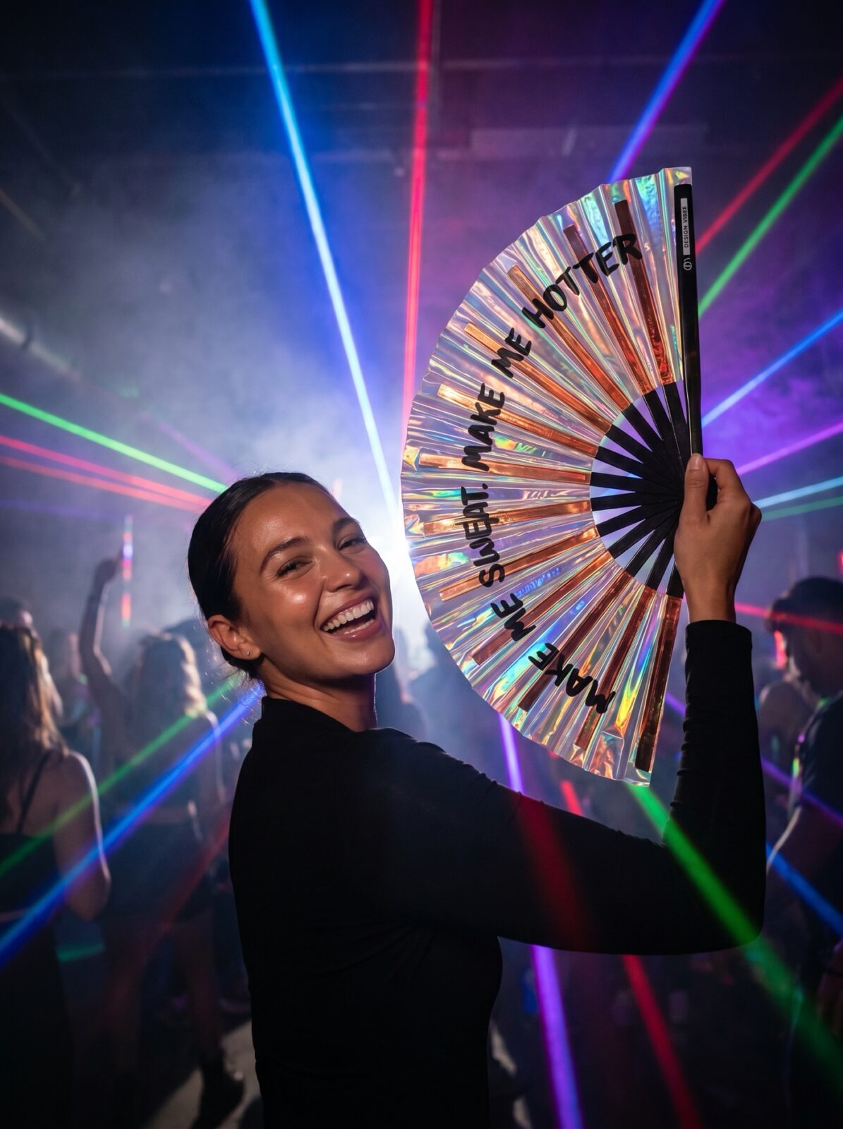 Festival-Fächer „MAKE ME SWEAT“ Holografisch Rosegold – Rave – Ansicht 2