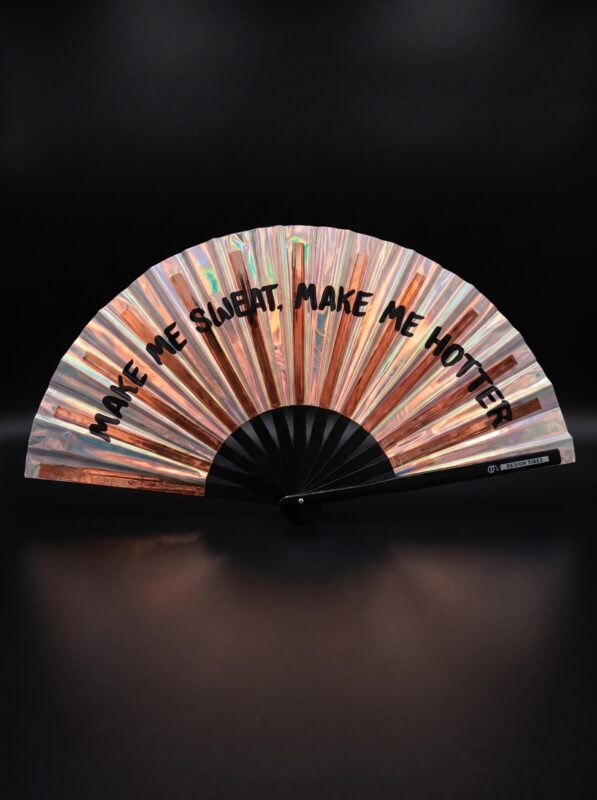 Festival-Fächer „MAKE ME SWEAT" Holografisch Rosegold – Rave