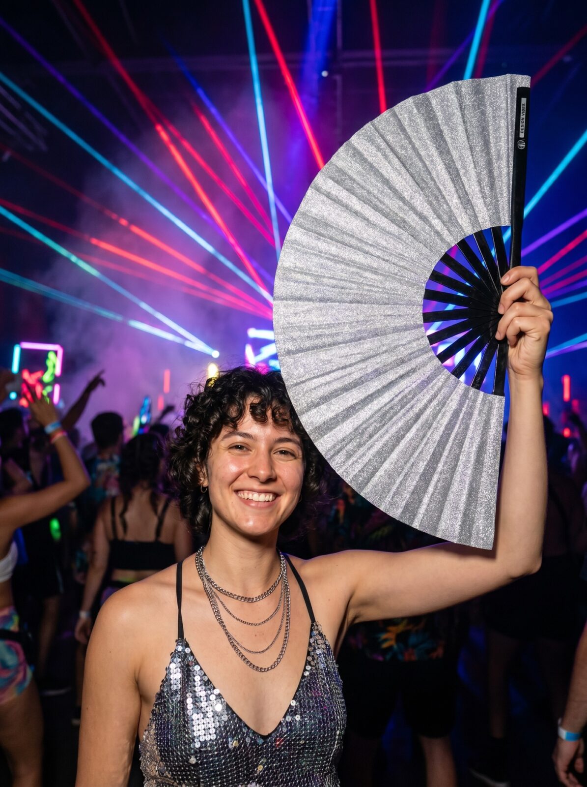 Festival-Fächer Silber Glitzer – funkelndes Rave & CSD Accessoire – Ansicht 2