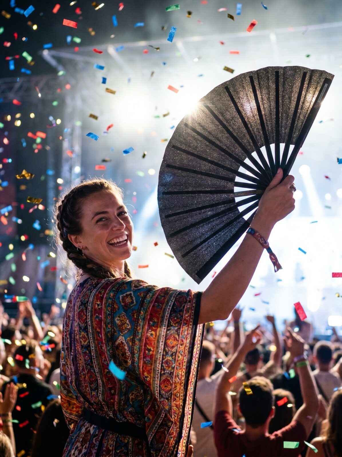 Festival-Fächer Schwarz Glitzer – elegantes Rave & CSD Accessoire – Ansicht 4