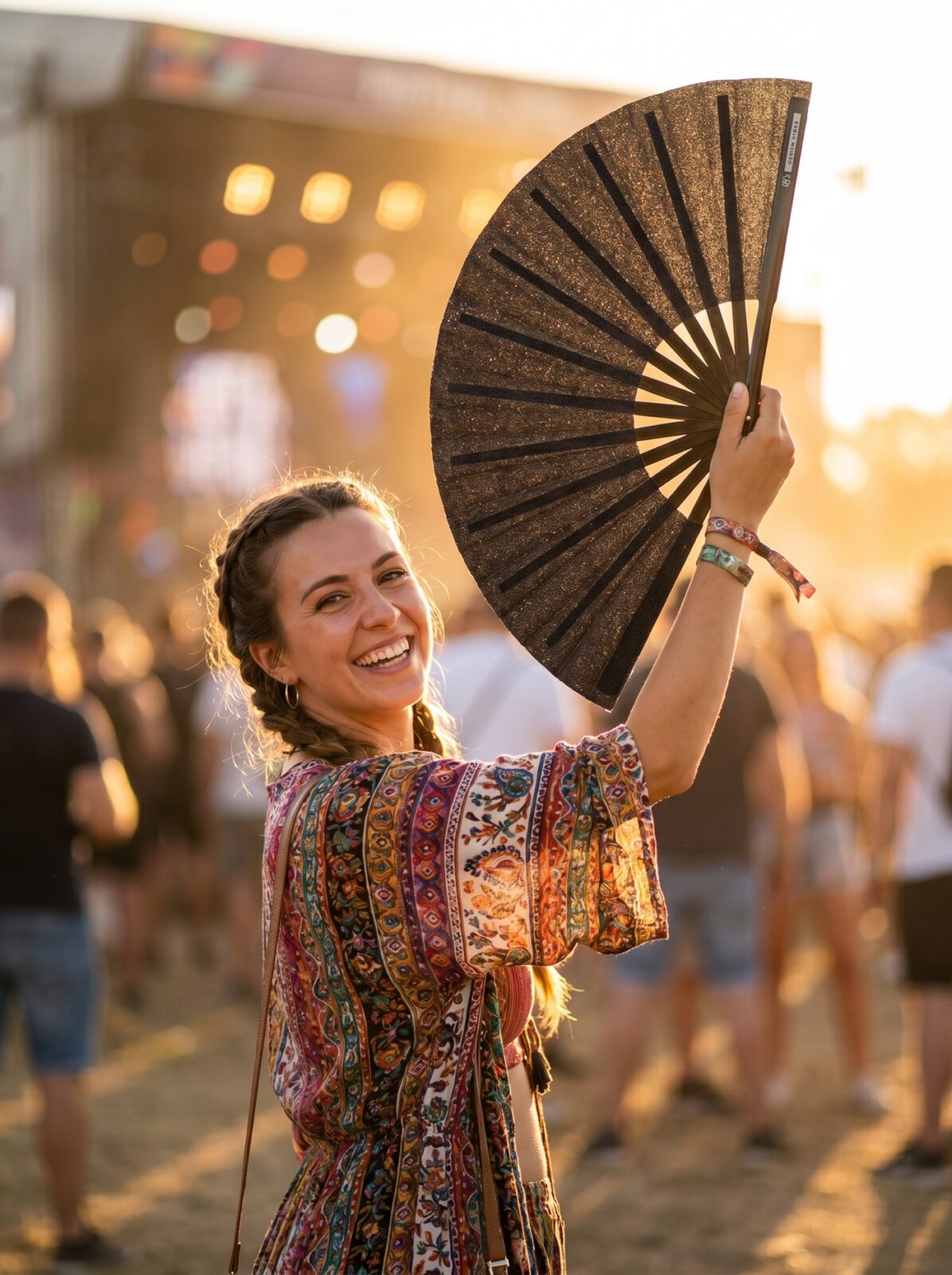 Festival-Fächer Schwarz Glitzer – elegantes Rave & CSD Accessoire – Ansicht 3