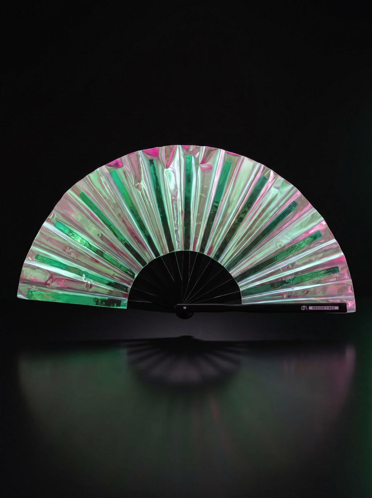 Festival-Fächer Holografisch Grün – irisierendes Rave Accessoire