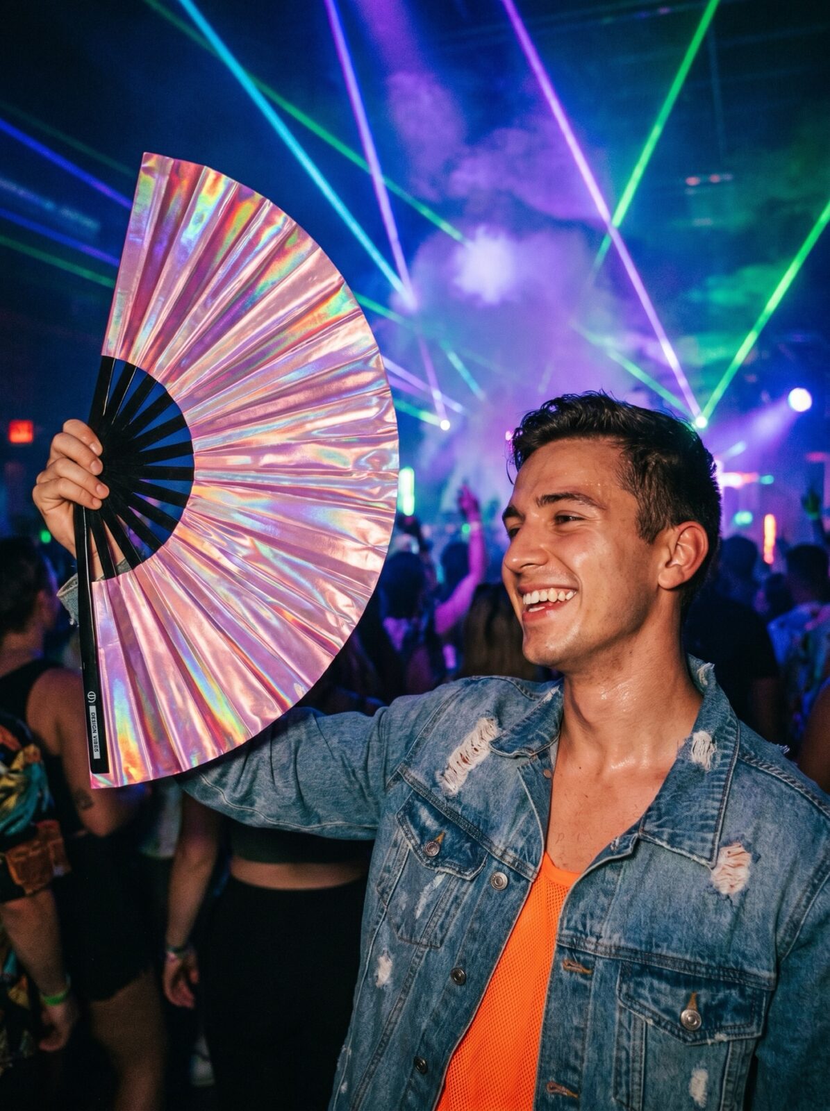 Festival-Fächer Holografisch Rosa – irisierendes Pride Accessoire – Ansicht 2