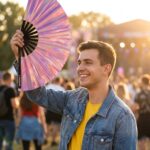 Festival-Fächer Holografisch Rosa – irisierendes Pride Accessoire – Ansicht 3