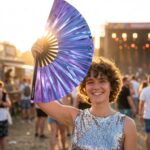 Festival-Fächer Holografisch Blau-Lila Metallic, Rave Accessoire – Ansicht 3