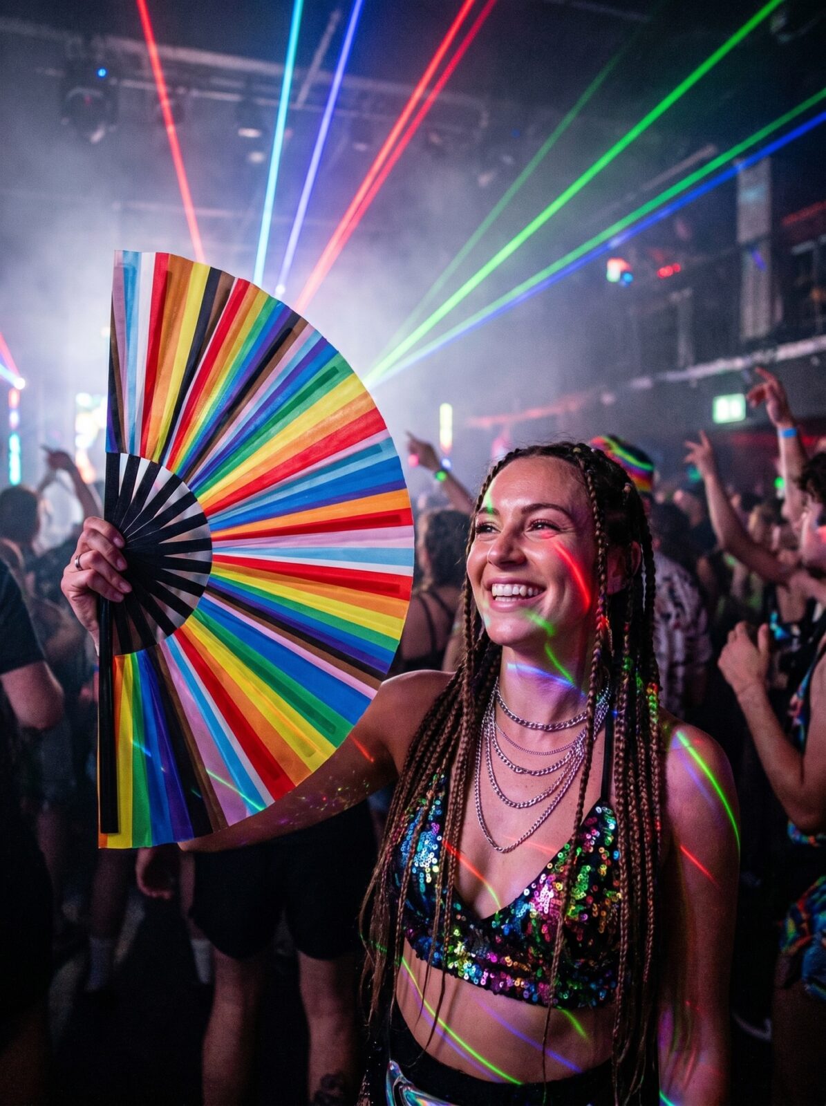 Festival-Fächer Pride Regenbogen-Streifen, CSD & Pride Accessoire – Ansicht 2