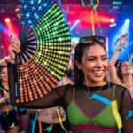 Festival-Fächer Schwarz mit Regenbogen-Punkten – Rave & CSD – Ansicht 4
