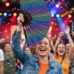 Festival-Fächer Dunkelblau mit Regenbogen-Herzen – CSD & Pride – Ansicht 4