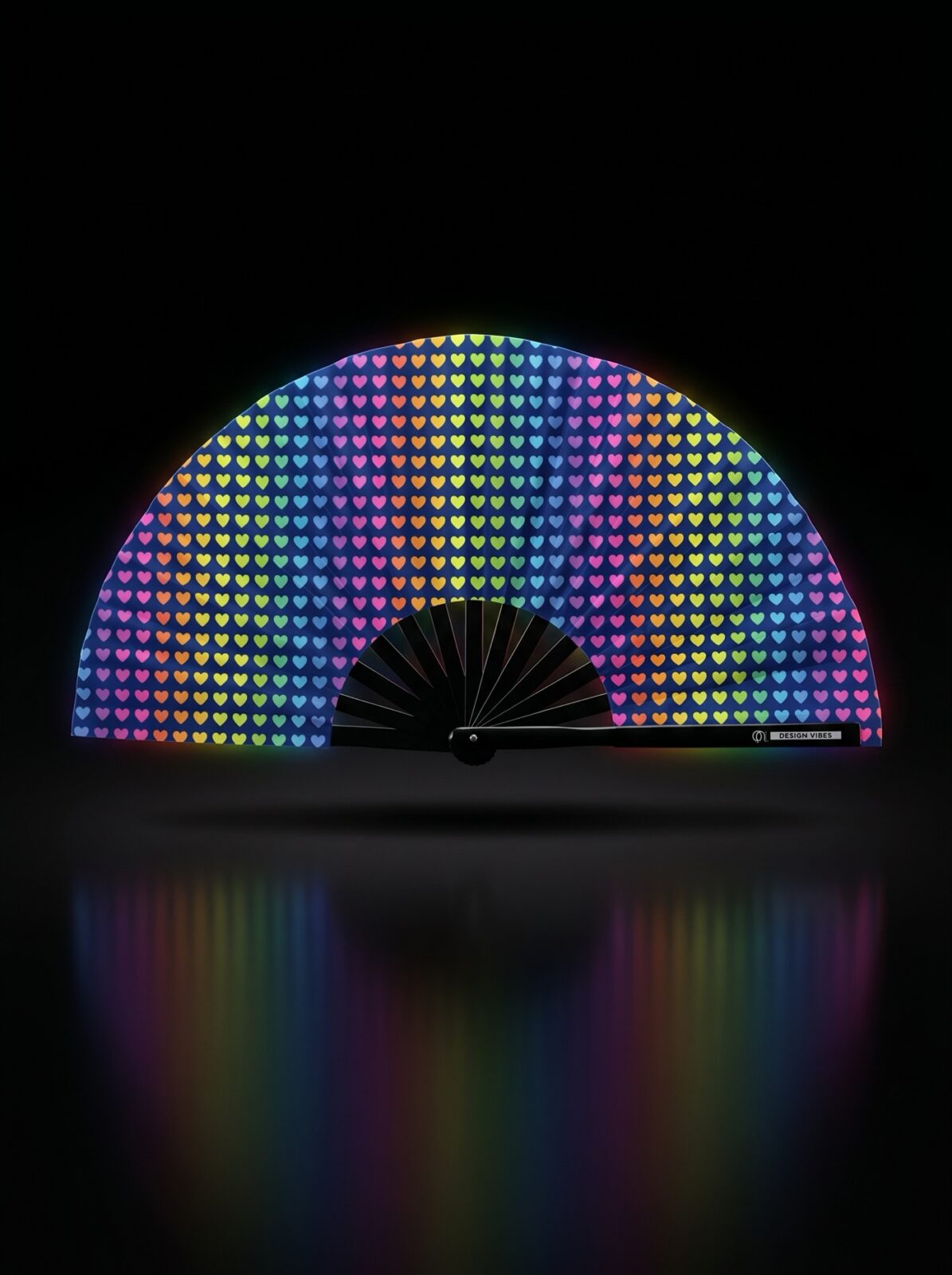 Festival-Fächer Dunkelblau mit Regenbogen-Herzen – CSD & Pride