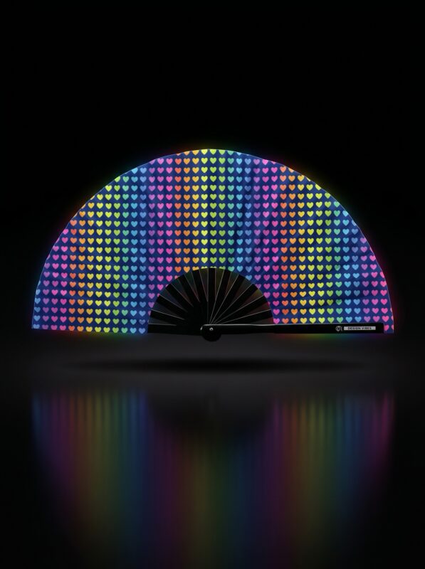 Festival-Fächer Dunkelblau mit Regenbogen-Herzen – CSD & Pride