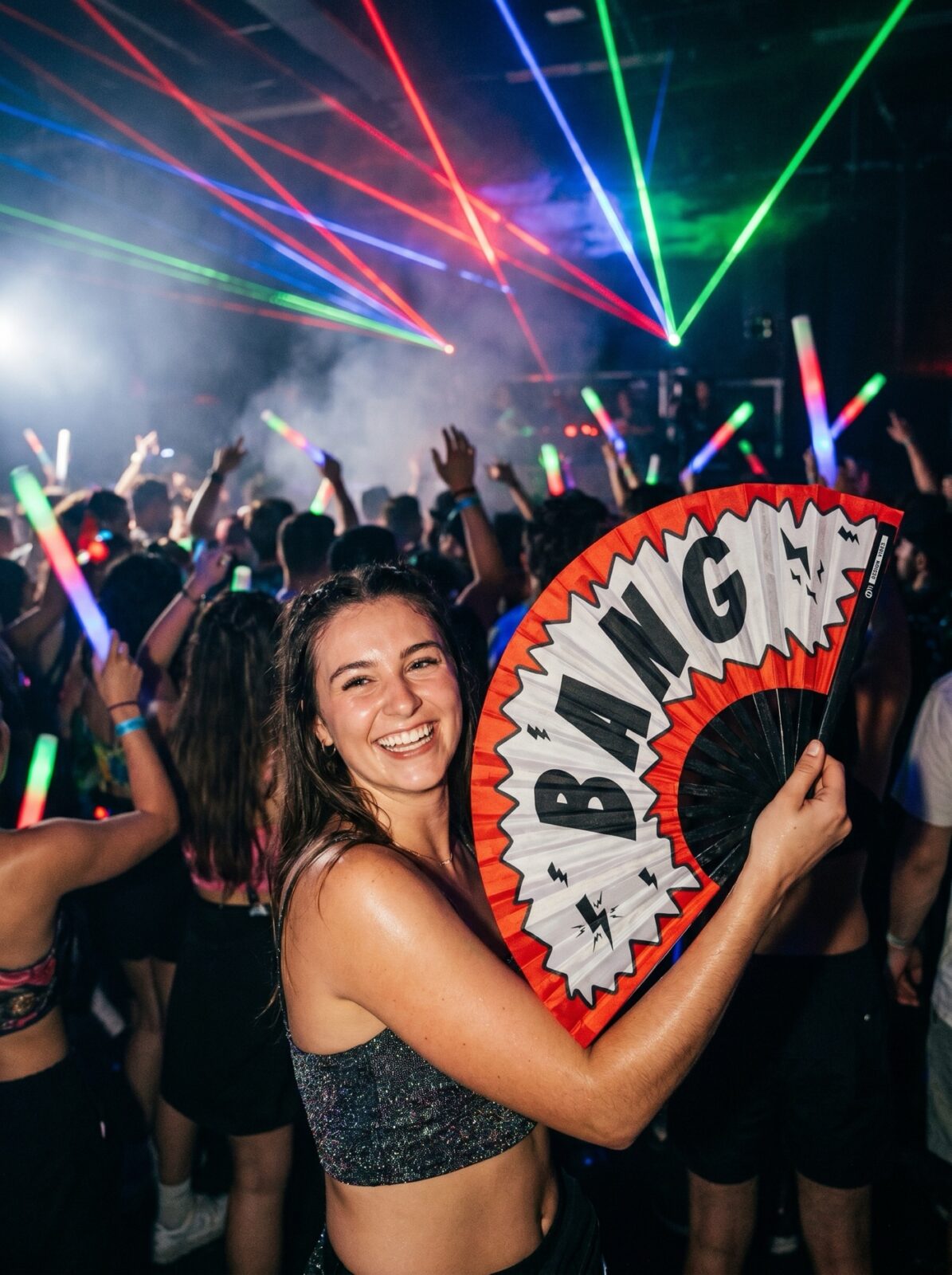 Festival-Fächer „BANG“ Comic in Rot-Weiß – Rave & Party Accessoire – Ansicht 2