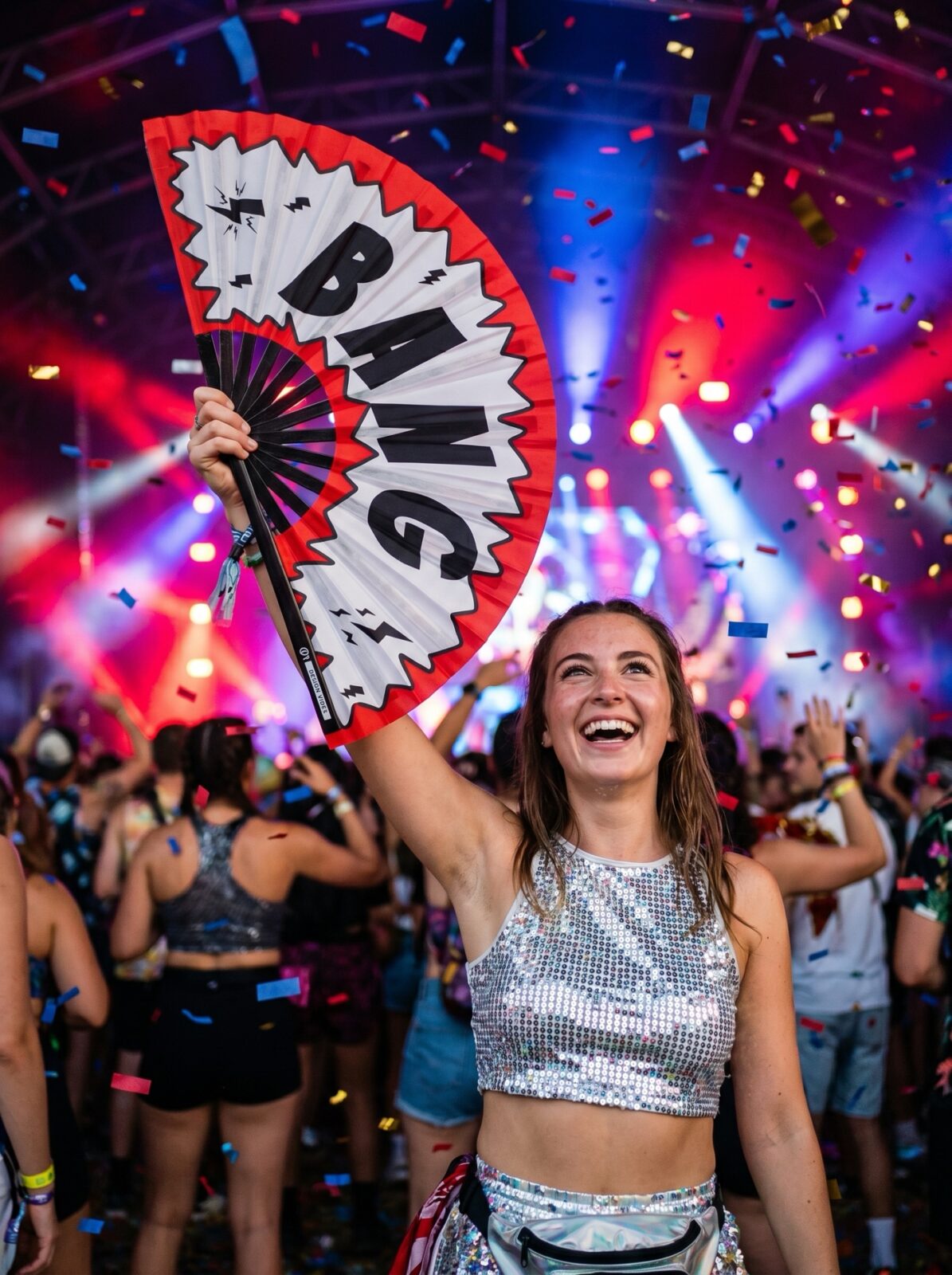 Festival-Fächer „BANG“ Comic in Rot-Weiß – Rave & Party Accessoire – Ansicht 4