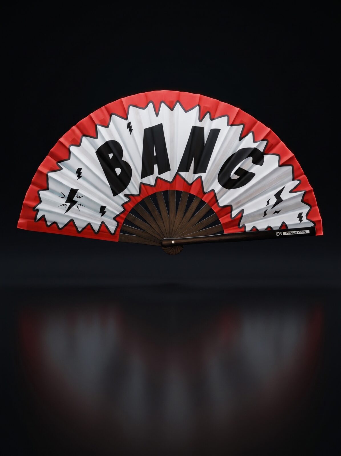 Festival-Fächer „BANG“ Comic in Rot-Weiß – Rave & Party Accessoire