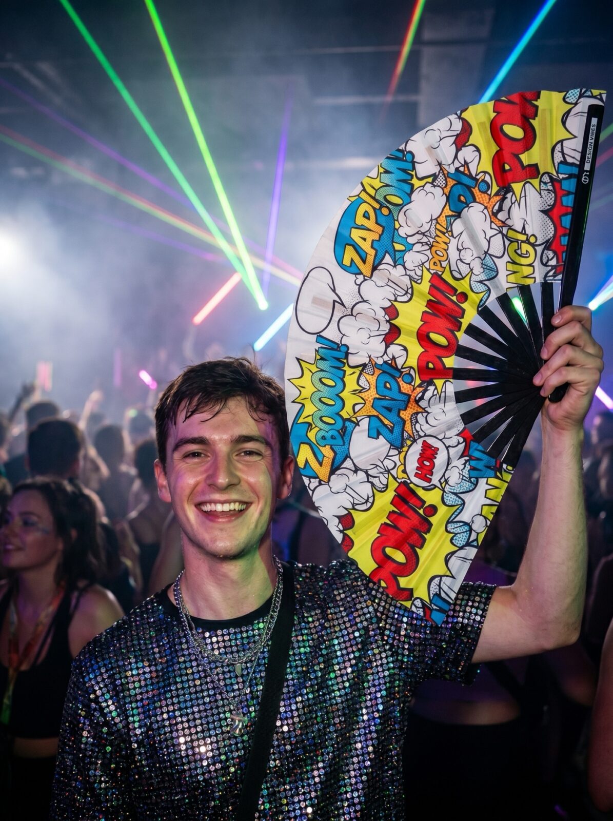 Festival-Fächer „ZAP BOOM POW“ Gelb Comic – Rave & Party – Ansicht 2