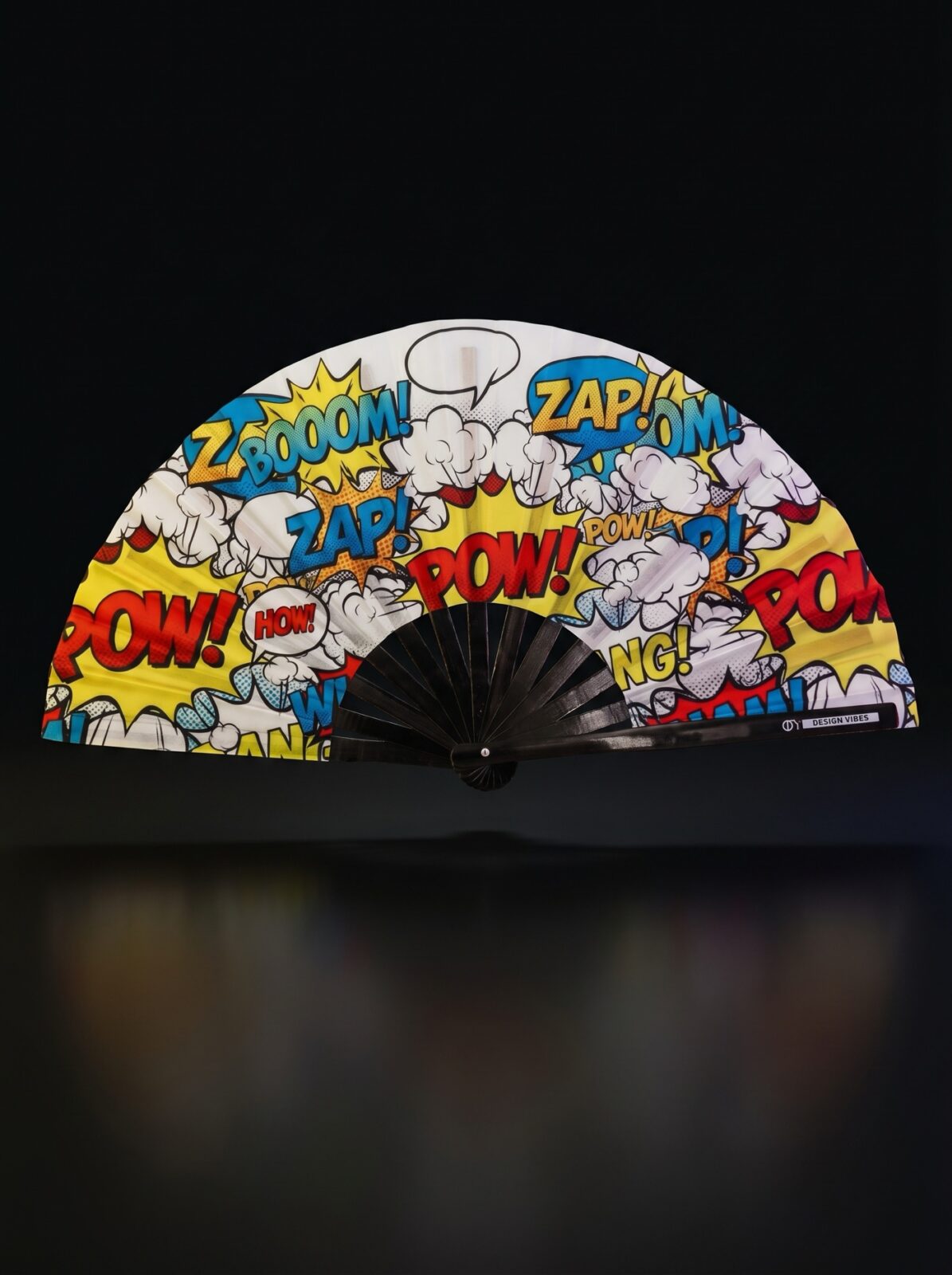 Festival-Fächer „ZAP BOOM POW“ Gelb Comic – Rave & Party