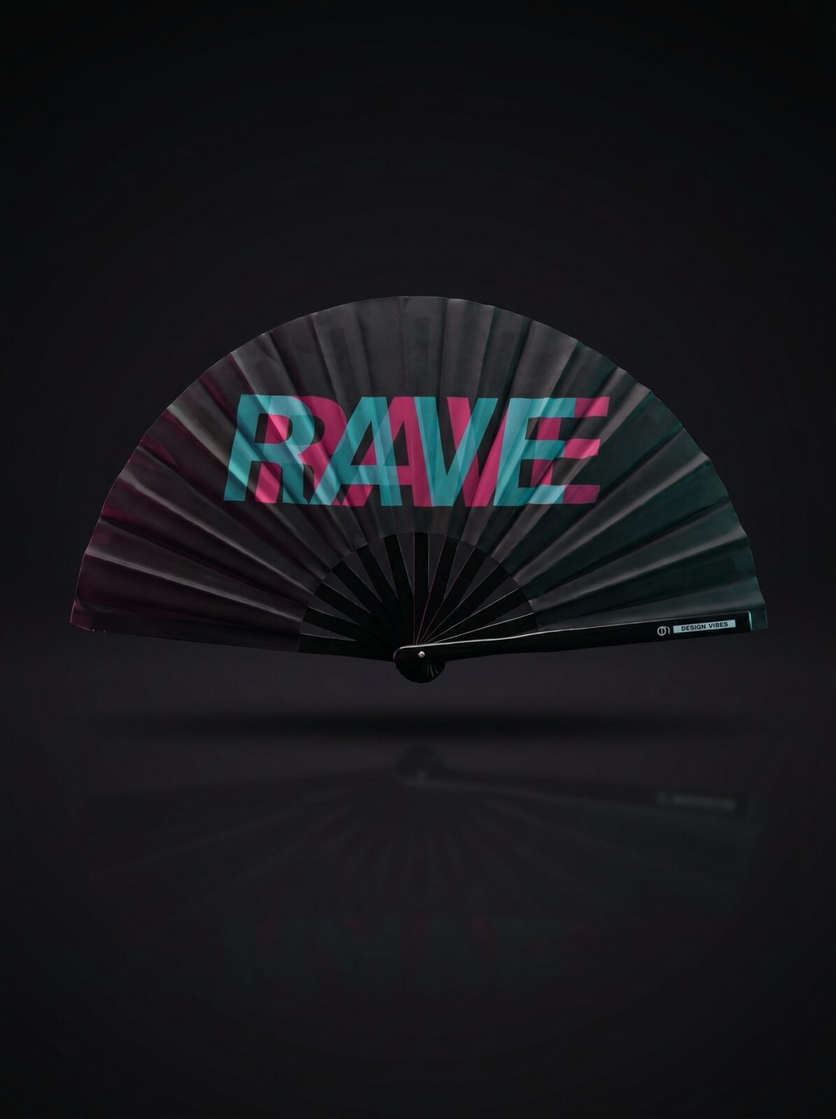 Festival-Fächer „RAVE“ Schwarz Teal-Pink – Techno & Rave Accessoire