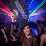 Festival-Fächer „TECHNO“ Schwarz Teal-Pink – Techno & Rave – Ansicht 2