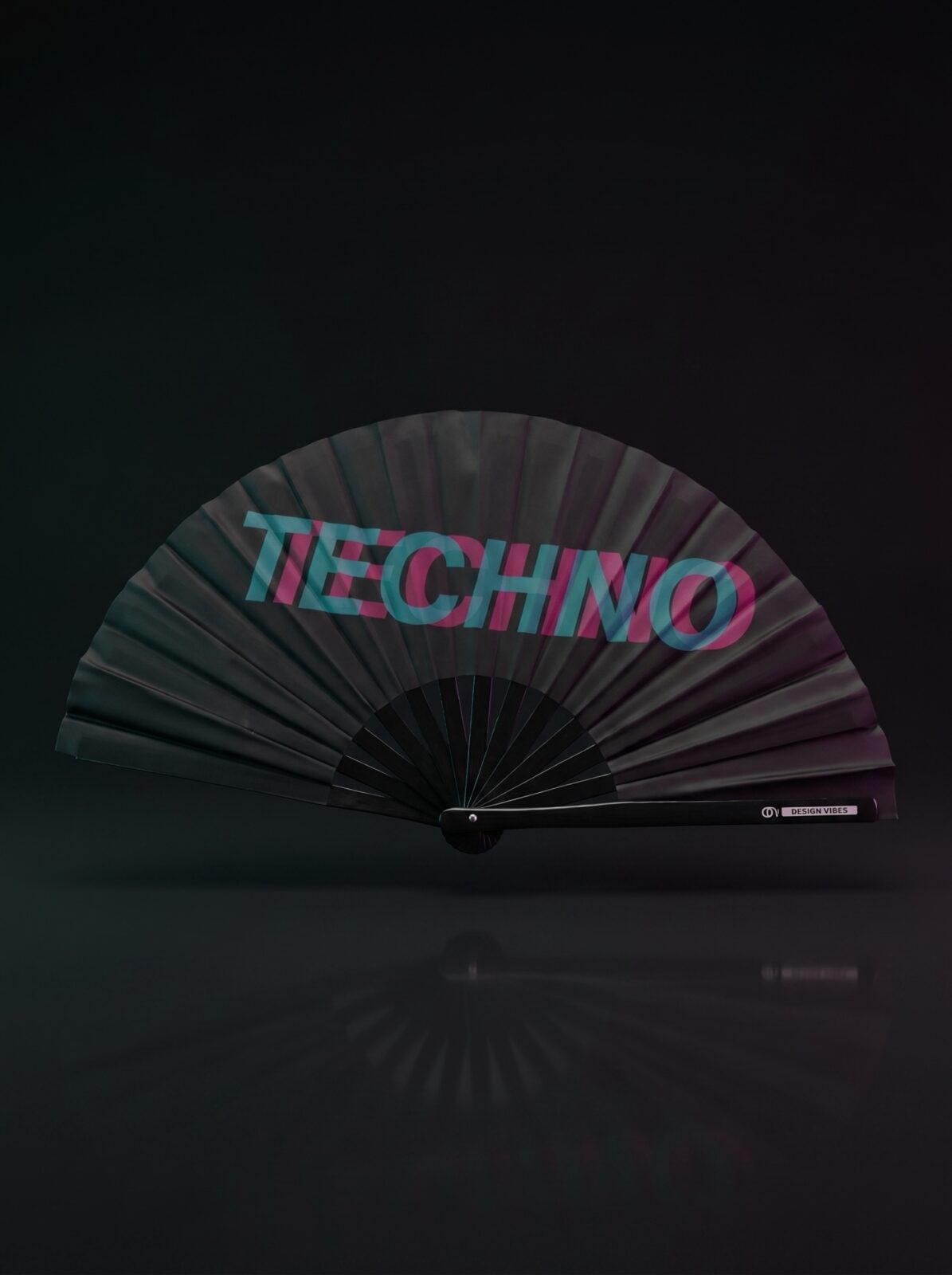 Festival-Fächer „TECHNO“ Schwarz Teal-Pink – Techno & Rave