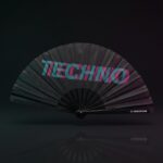 Festival-Fächer „TECHNO“ Schwarz Teal-Pink – Techno & Rave – Ansicht 1