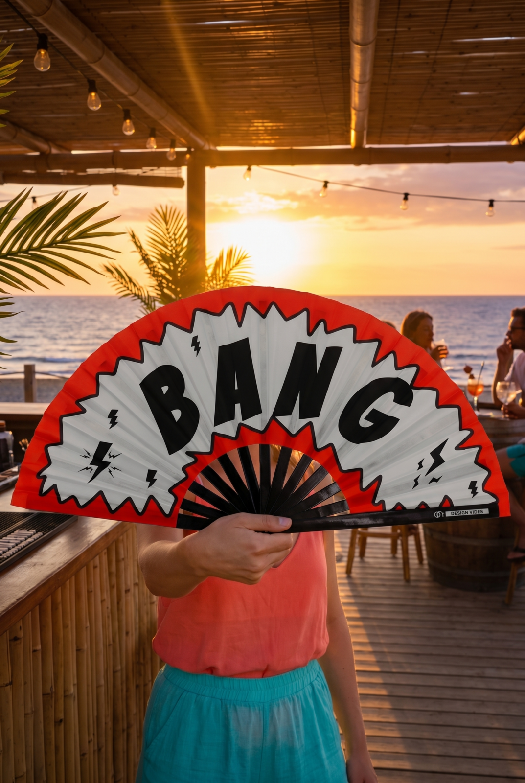 Festival-Fächer „BANG“ Comic in Rot-Weiß, Rave & Party Accessoire – Ansicht 7