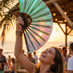 Festival-Fächer Holografisch Grün, irisierendes Rave Accessoire – Ansicht 6