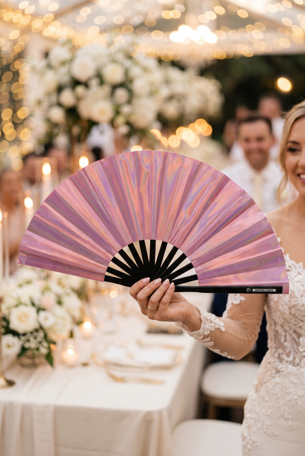 Festival-Fächer Holografisch Rosa, irisierendes Pride Accessoire – Ansicht 7