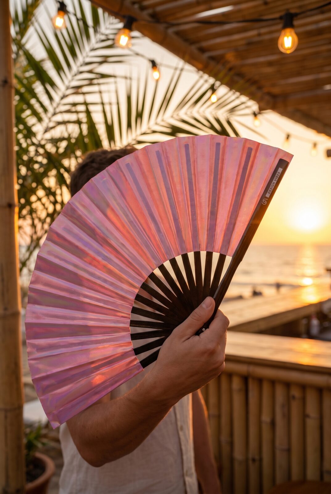 Festival-Fächer Holografisch Rosa, irisierendes Pride Accessoire – Ansicht 8