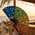 Festival-Fächer Schwarz mit Regenbogen-Punkten, Rave & CSD – Ansicht 7