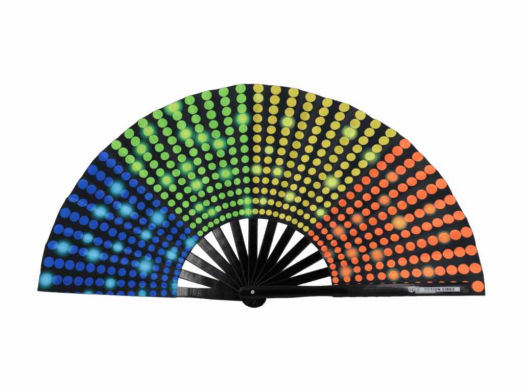 Schwarzer Festival-Fächer mit Regenbogen-Punkten für den CSD Hamburg 2026