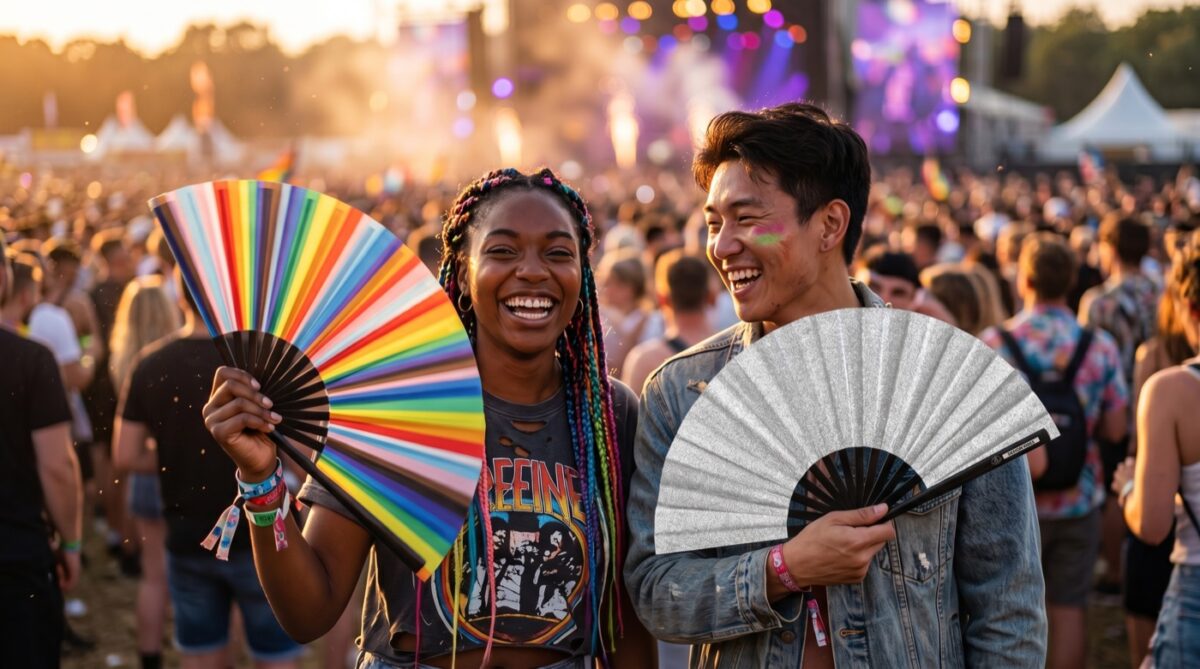 Festival-Fächer Silber Glitzer, funkelndes Rave & CSD Accessoire – Ansicht 7