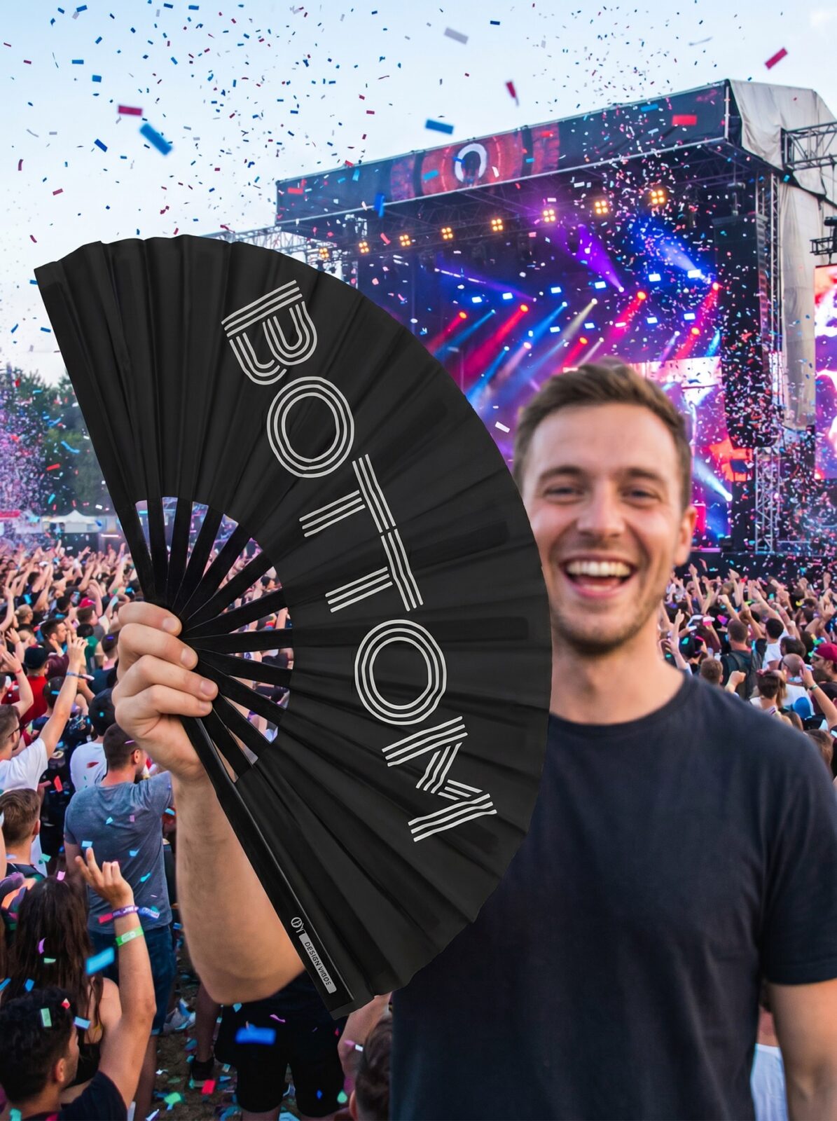 Festival-Fächer „BOTTOM“ in Schwarz – CSD & Rave Accessoire – Ansicht 4
