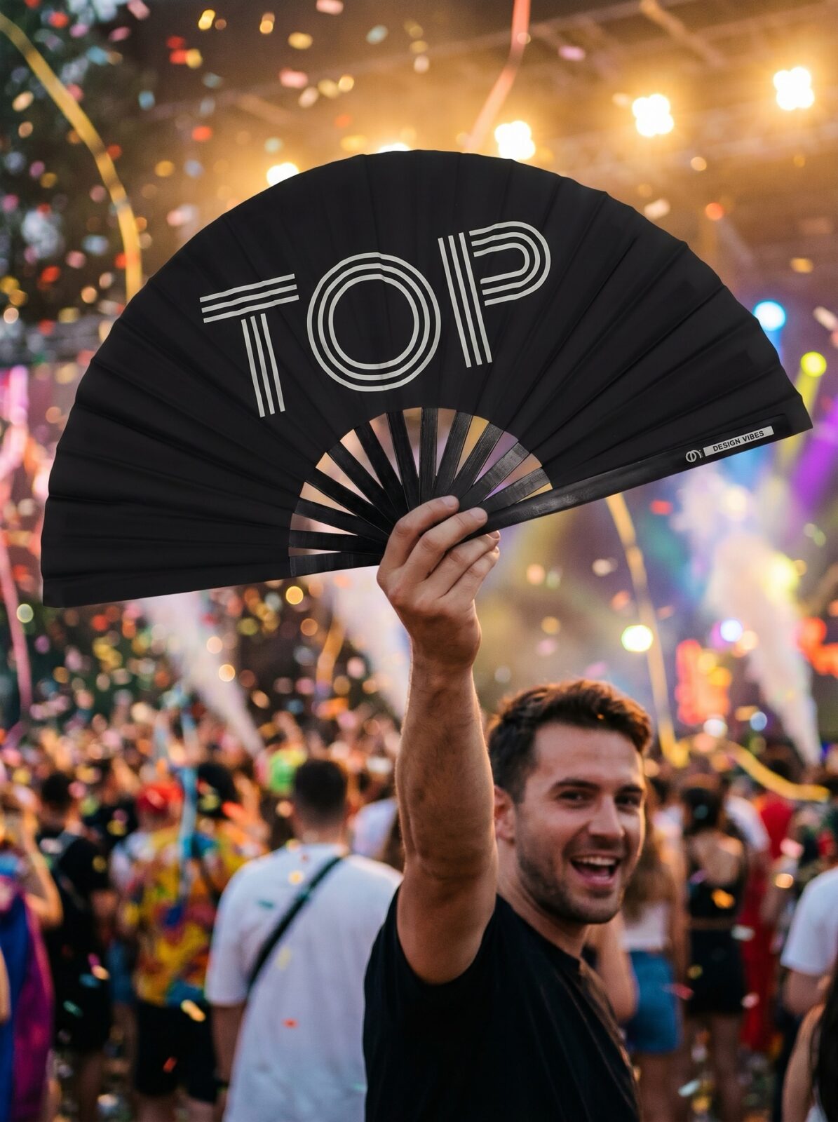 Festival-Fächer „TOP“ in Schwarz – Rave & Pride Statement – Ansicht 4