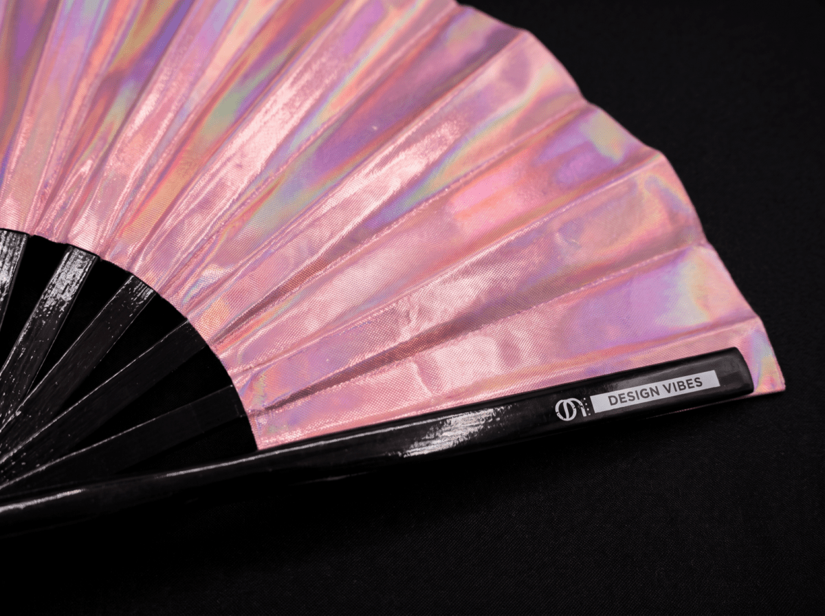Festival-Fächer Holografisch Rosa, irisierendes Pride Accessoire – Ansicht 10