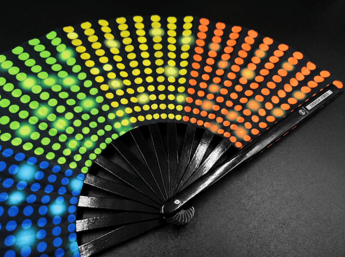 Festival-Fächer Schwarz mit Regenbogen-Punkten, Rave & CSD – Ansicht 8