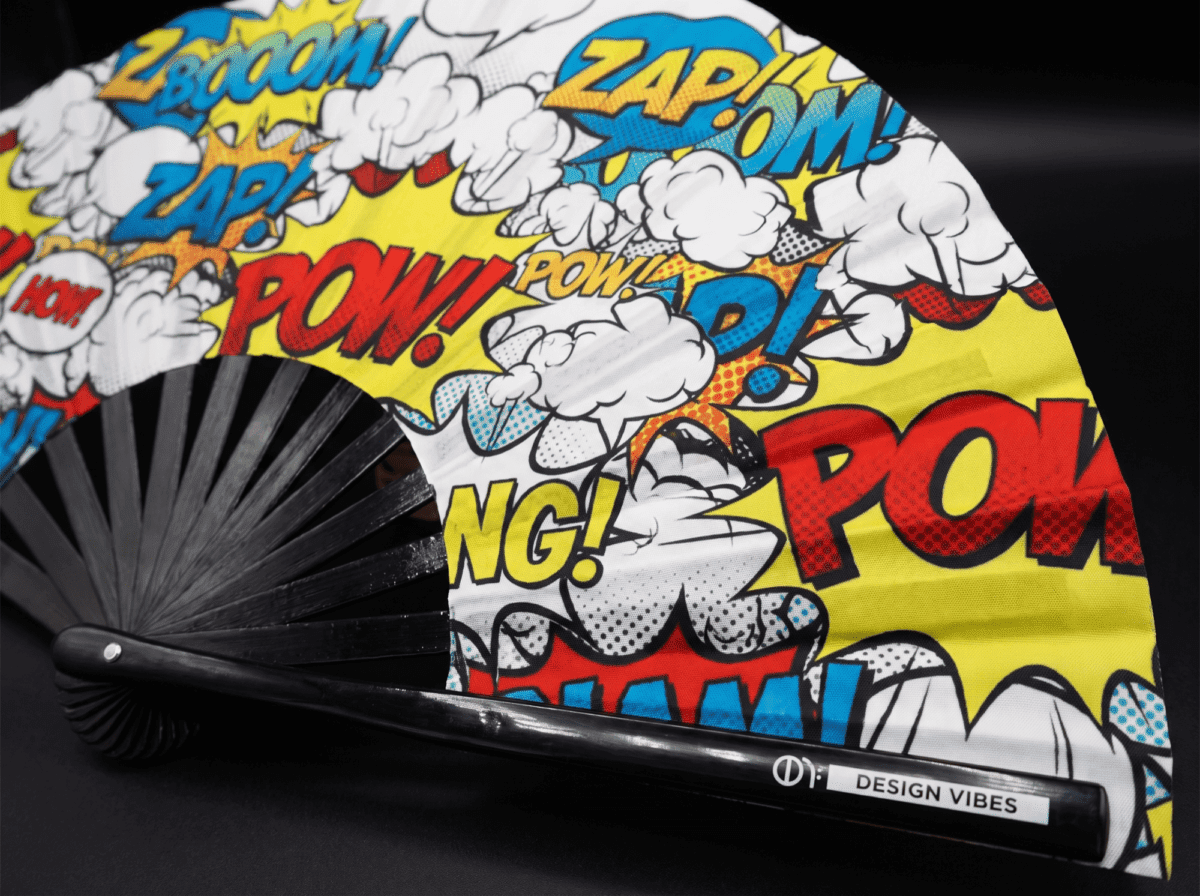 Festival-Fächer „ZAP BOOM POW“ Gelb Comic, Rave & Party – Ansicht 8