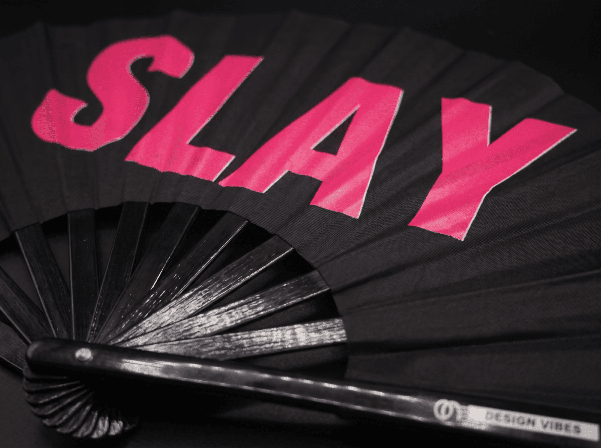Festival-Fächer „SLAY“ in Schwarz/Pink, CSD & Rave Accessoire – Ansicht 6