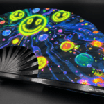 Festival-Fächer Neon-Acid-Smileys Schwarz für Techno & Rave – Ansicht 6