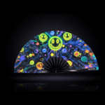 Festival-Fächer Neon-Acid-Smileys Schwarz für Techno & Rave – Ansicht 1