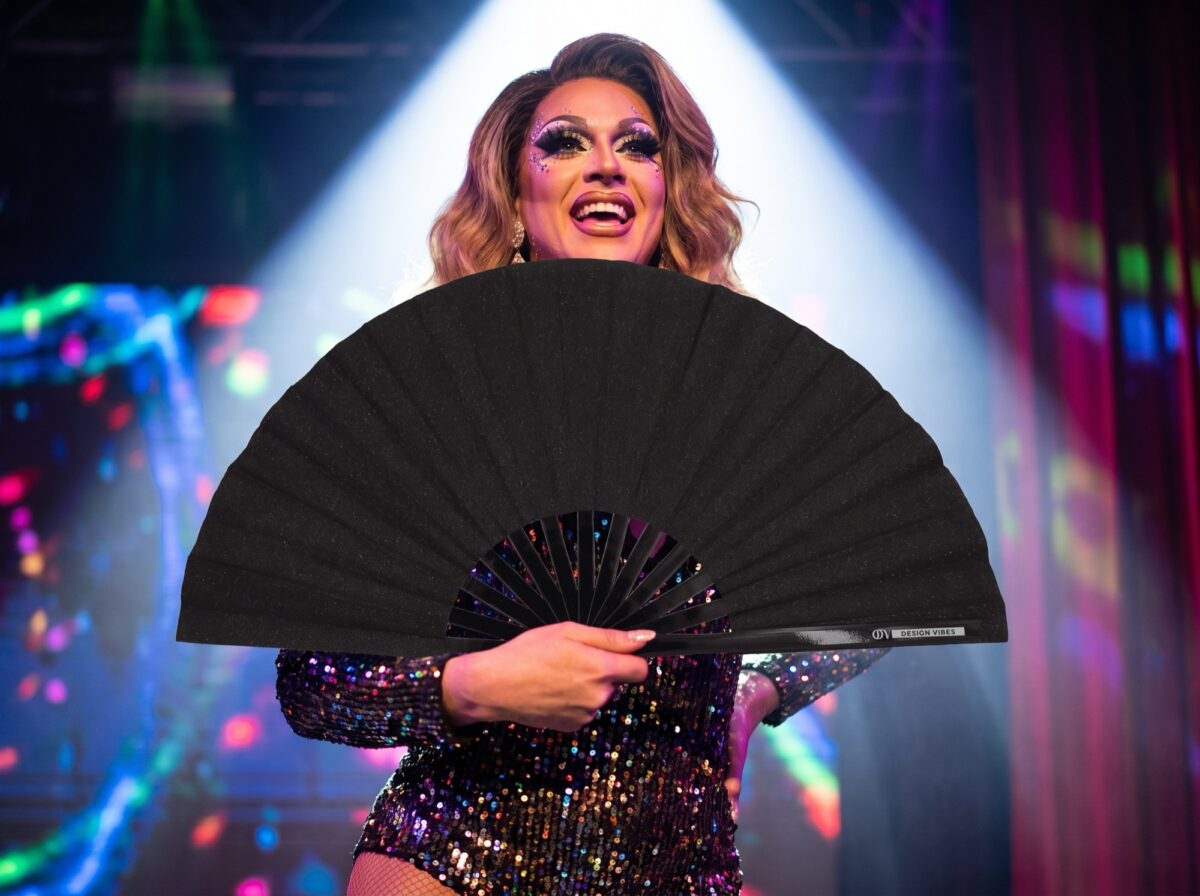 Festival-Fächer Schwarz Glitzer, elegantes Rave & CSD Accessoire – Ansicht 5
