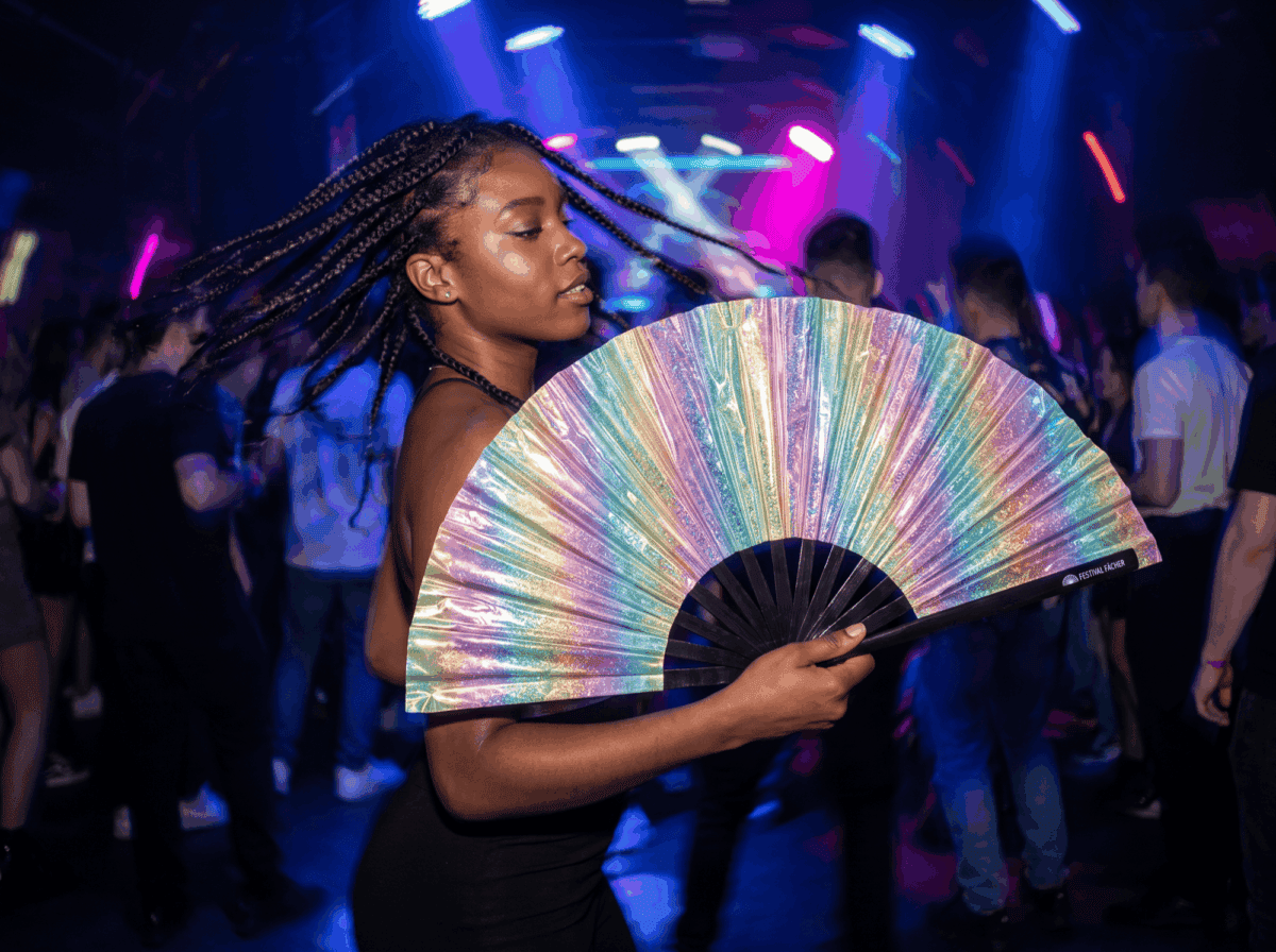 Festival-Fächer Holografisch Glitzer Pastellregenbogen für Festival & Rave – Ansicht 2