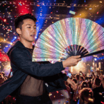 Festival-Fächer Holografisch Glitzer Pastellregenbogen für Festival & Rave – Ansicht 4