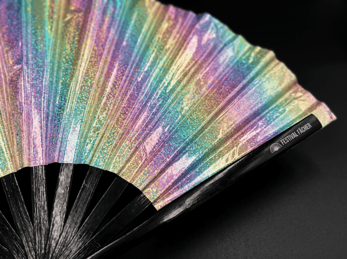 Festival-Fächer Holografisch Glitzer Pastellregenbogen für Festival & Rave – Ansicht 5