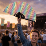 Festival-Fächer Holografisch Glitzer Pastellregenbogen für Festival & Rave – Ansicht 3