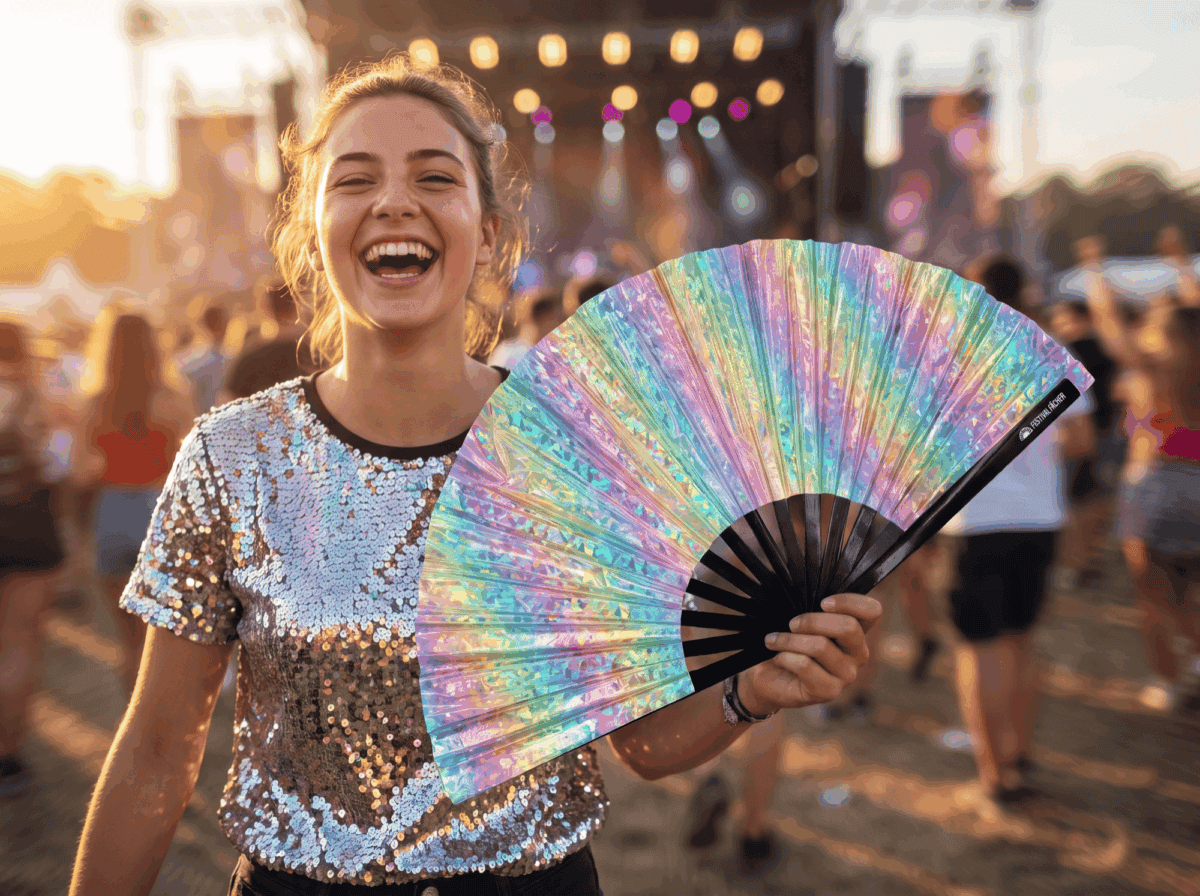 Festival-Fächer Holo Kristall Pastell für Rave & Festival – Ansicht 3