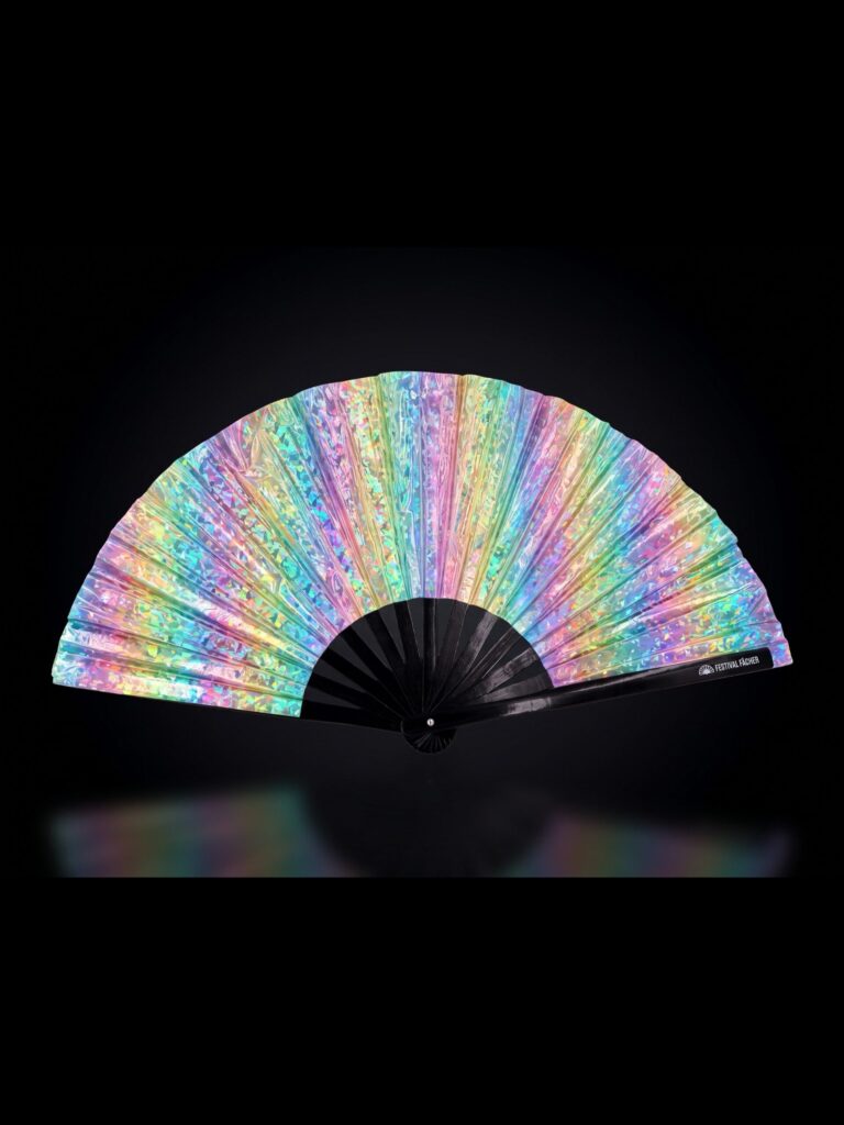 Festival-Fächer Holo Kristall in Pastell für Rave und Festival
